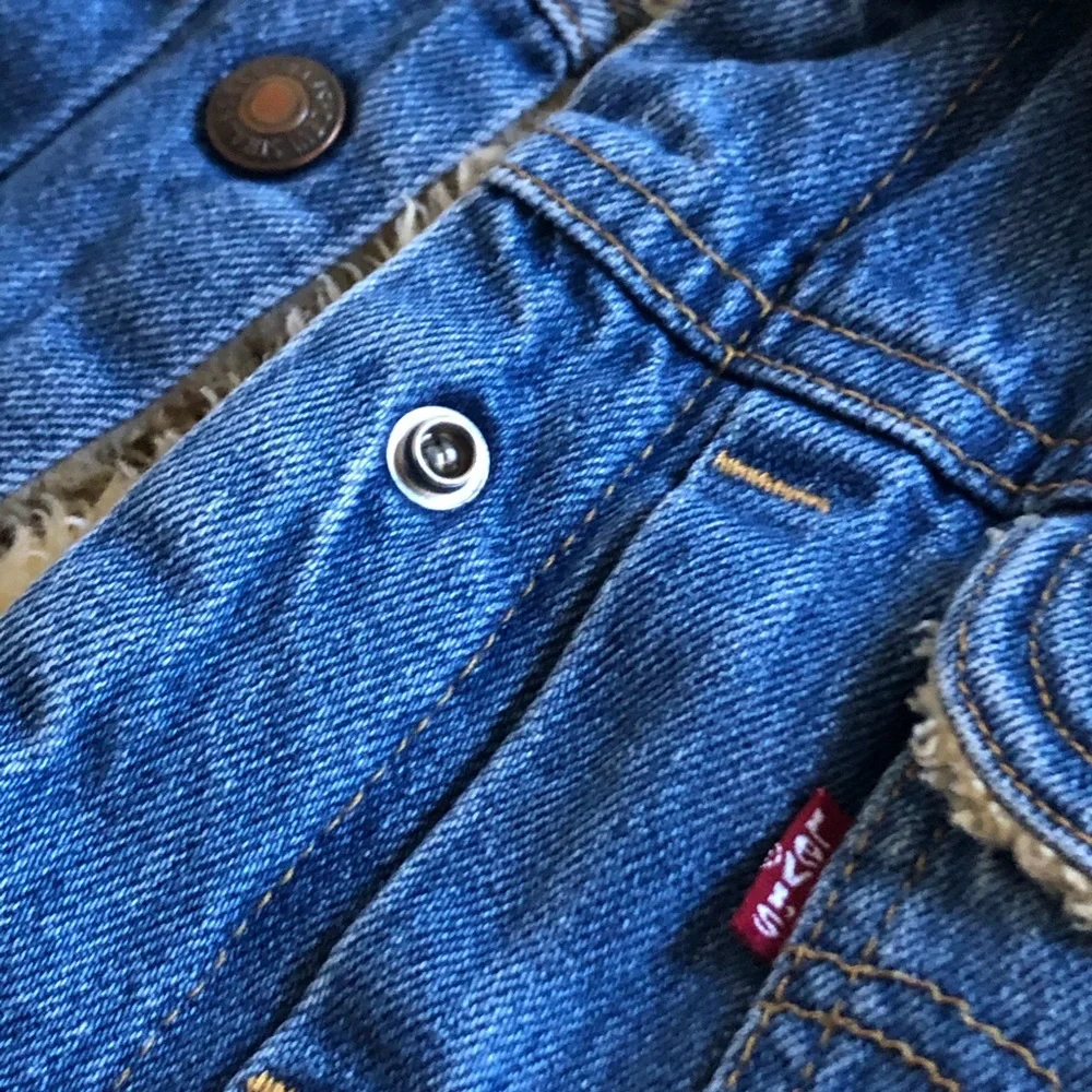 Levi's Blue Denim Sherpa-Lined Vest with Cream Collar